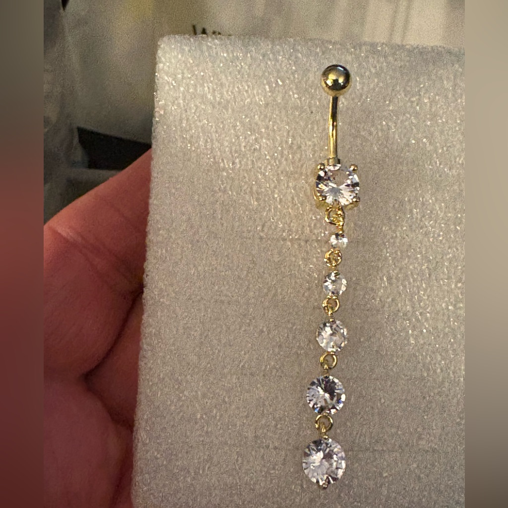 Belly Ring-Navel Ring, 316l Stainless Steel Gold Tone Shinny Cubic Zirconias
